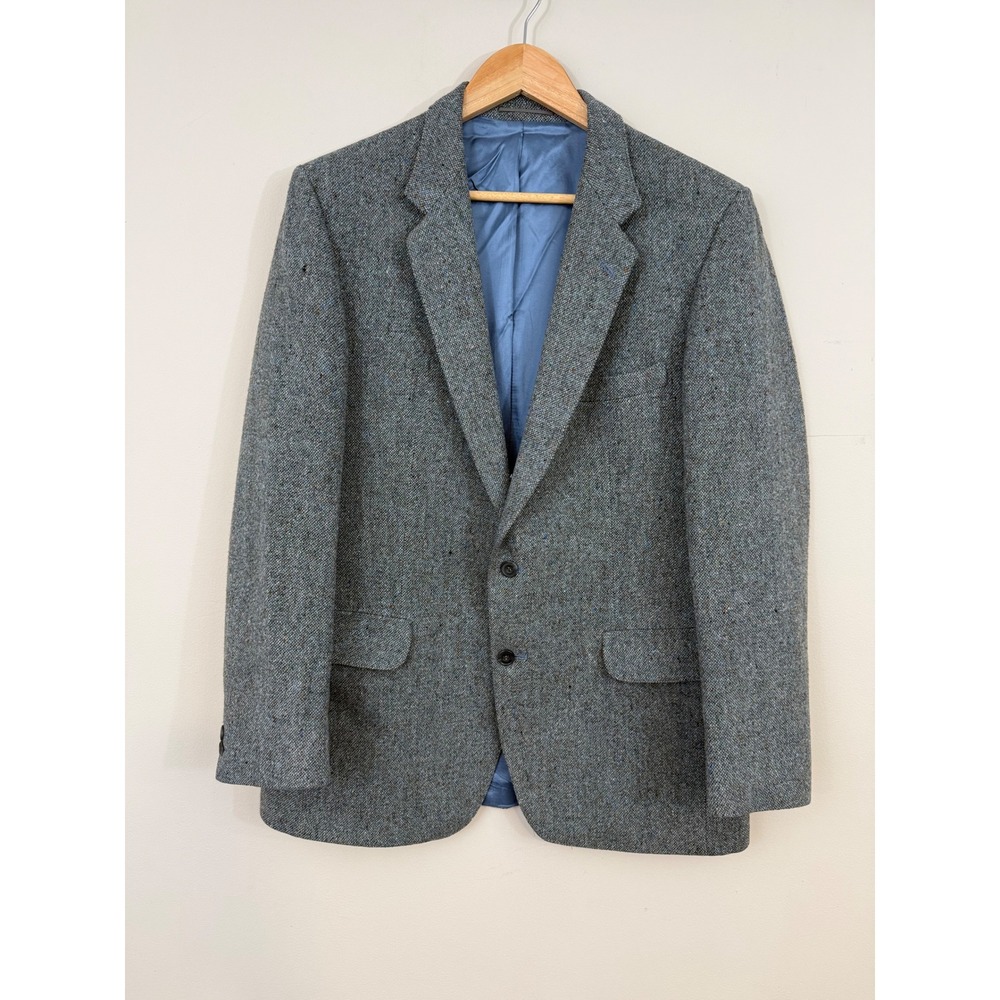 Vintage Magee Sport Coat 42R Gray Blue Donegal Handwoven Tweed Irish Wool Flecks